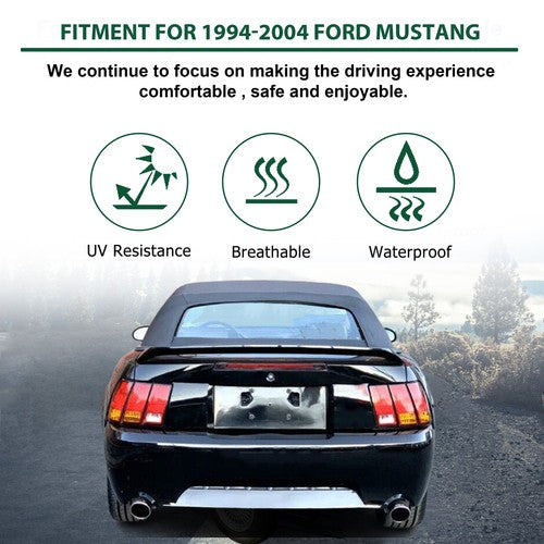 DURAFORCE For Ford mustang Convertible 1994 1995 -2003 2004 Soft top W/window BlK Plastic