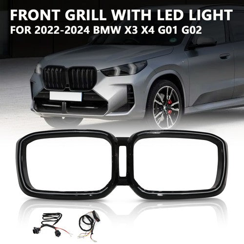 For BMW 2022-2024 X3 X4 G01 G02 Front Bumper Kidney DRL Grill Grille With LED
