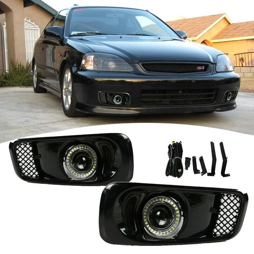 DURAFORCE Clear Lens LED Halo Projector Fog Lights DRL for 1999-2000 Honda Civic