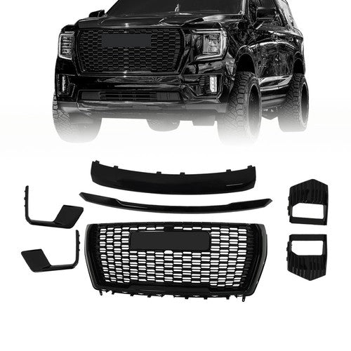 DURAFORCE Gloss Black Front Bumper Grille Plastic 7pcs Suit For 2021-23 GMC Yukon&Yukon XL