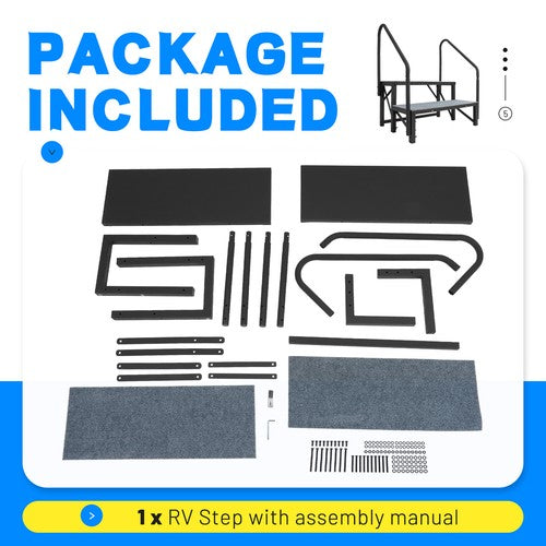 2 Step RV Steps With 2 Handrails And Step Mat 660 Lbs Load Capacity For Trailers