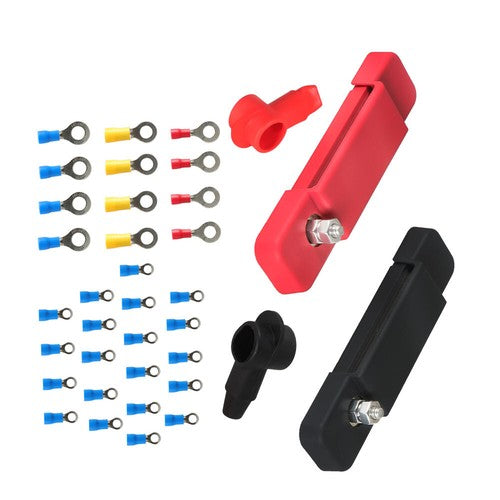 DURAFORCE New 12 Point Bus Bar Power Distribution Block 180A 12V DC Pair Black & Red USA