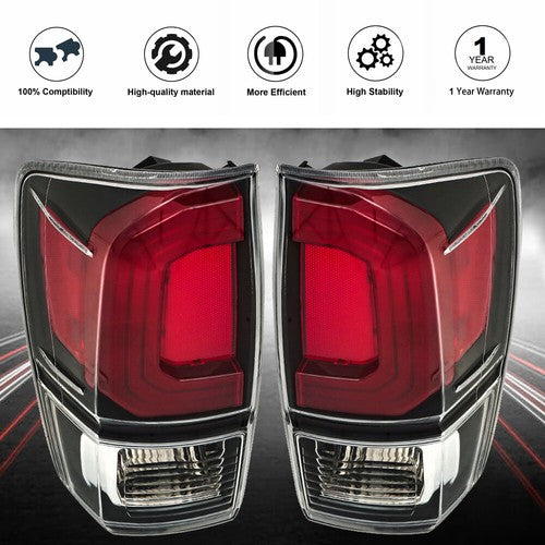 DURAFORCE Black Bezel LH+RH Clear Lens Brake Lamp Tail Lights Fit For Toyota Tacoma 16-21