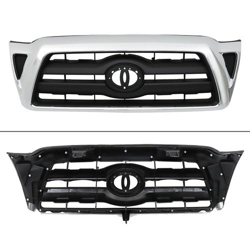 DURAFORCE Pair Headlights Front Grille Chrome Shell W/Black Insert For 05-11 Toyota Tacoma