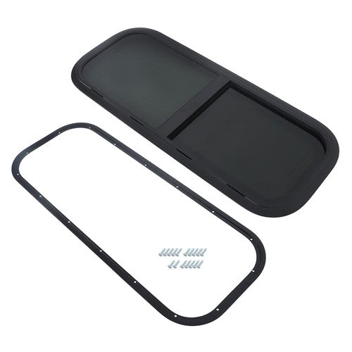 DURAFORCE Black 36 “ Width × 15 ” Height RV Window Horizontal Sliding Window w/ Trim Ring