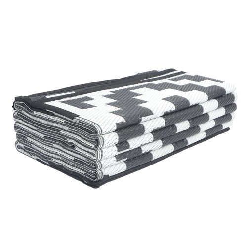 DURAFORCE 9x12 ft Waterproof Outdoor Rug Outdoor Plastic Straw Rug Carpet Black & White