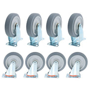 DURAFORCE 4Pcs Swivel Rubber Caster + 4 fixed wheels Total 8Pcs 5-Inch Grey Casters
