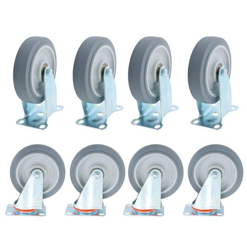 DURAFORCE 4Pcs Swivel Rubber Caster + 4 fixed wheels Total 8Pcs 5-Inch Grey Casters