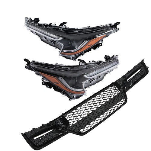 DURAFORCE Front For Toyota Corolla 2023-2024 Pair LED Clear Headlights&Lower Grill Black