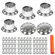 DURAFORCE Semi Truck Rear & Front Chrome Wheel Axle Cover Hub Cap 33mm Lug Nuts Thread-On