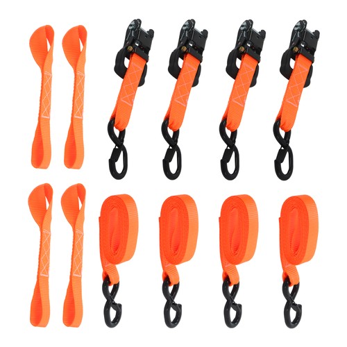 DURAFORCE 4 Pack Steel Ratchet Strap Fracture Strength 5208lbs 1.6in*8ft with S Hooks