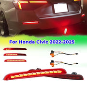 DURAFORCE For Honda Civic Sedan 2022-2025 LED Rear Bumper Reflector Light Fog Lamps Red