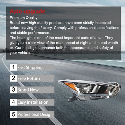 DURAFORCE Fit For Nissan Versa S SV 20-21 Headlight Right Lamps Chrome Housing Clear Lens