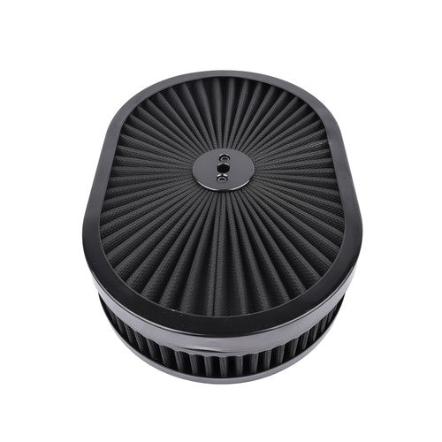 DURAFORCE 12" x 2" Super Flow Oval Air Cleaner Set with Washable Black Element, Black Trim