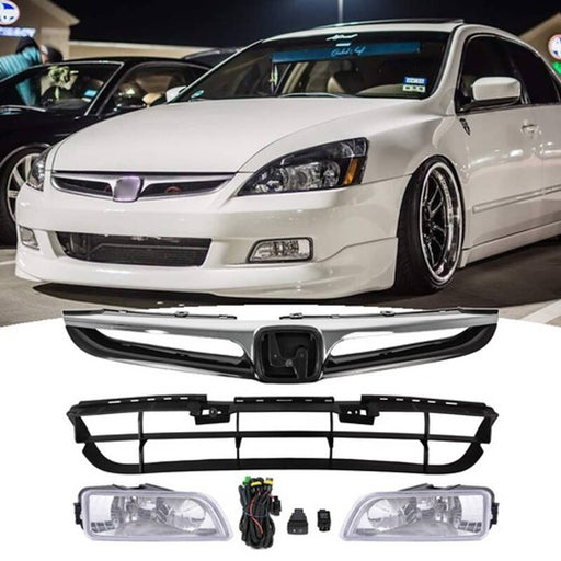 DURAFORCE Front Upper Grill Lower Grille Fog Lights for 2006-2007 for Honda Accord Sedan