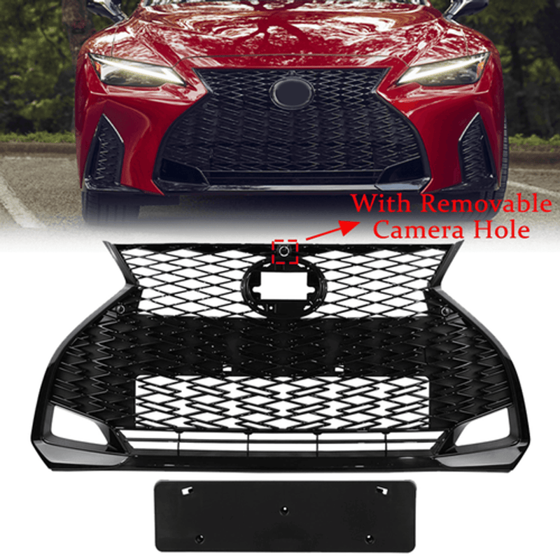 DURAFORCE Front Grille W/ Camera Hole Gloss Black Fit Lexus IS350 IS300 F SPORT 2021-2024