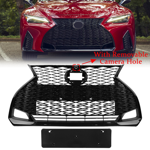 DURAFORCE Front Grille W/ Camera Hole Gloss Black Fit Lexus IS350 IS300 F SPORT 2021-2024