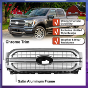DURAFORCE Satin Aluminum Front Bumper Grille Grill For 2021-2023 Ford F-150 F150 Limited