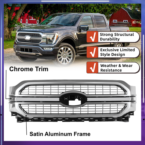 DURAFORCE Satin Aluminum Front Bumper Grille Grill For 2021-2023 Ford F-150 F150 Limited