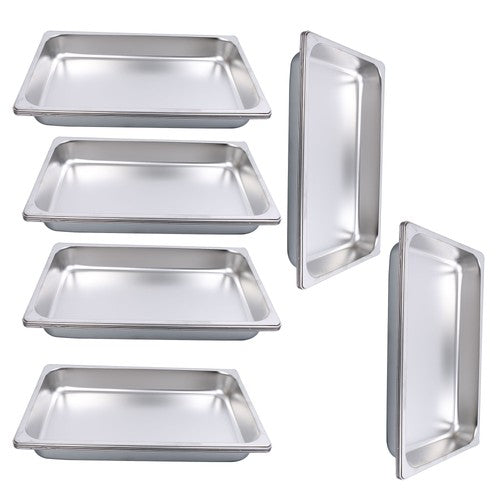 DURAFORCE 6 Pack 2.5 Inch Deep Full Size Restaurant Steam Table Pans Without Lid