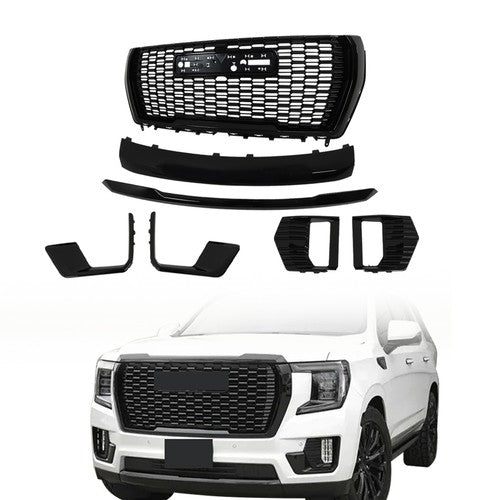 DURAFORCE Gloss Black Front Bumper Grille Plastic 7pcs Suit For 2021-23 GMC Yukon&Yukon XL