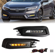 DURAFORCE Pair For 2016-2018 Honda Civic LED DRL Fog Light W/Turn Signal Lamp LH+RH