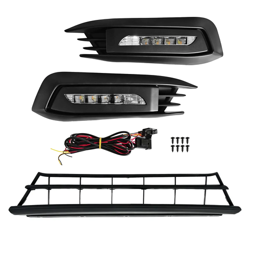 DURAFORCE For 2016-2018 Honda Civic Sedan Front Bumper Lower Grille & DRL Fog Light Lamp