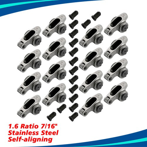 DURAFORCE For Chevy SBC 350 1.6 Ratio 7/16" Stud Full Roller Stainless Steel Rocker Arms