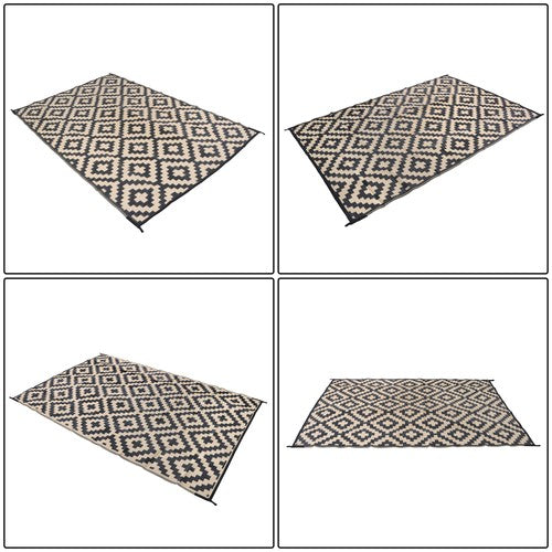 DURAFORCE Waterproof Outdoor Plastic Straw Rug For Camping 6x9FT Black Beige Carpet