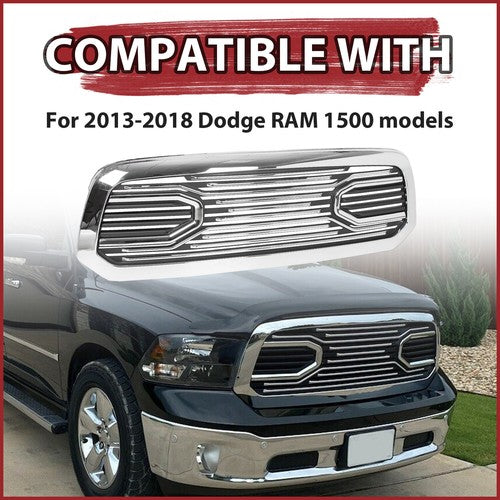 Front Bumper Grille Chrome Grill Big Horn Style for 2013-2018 Dodge Ram 1500