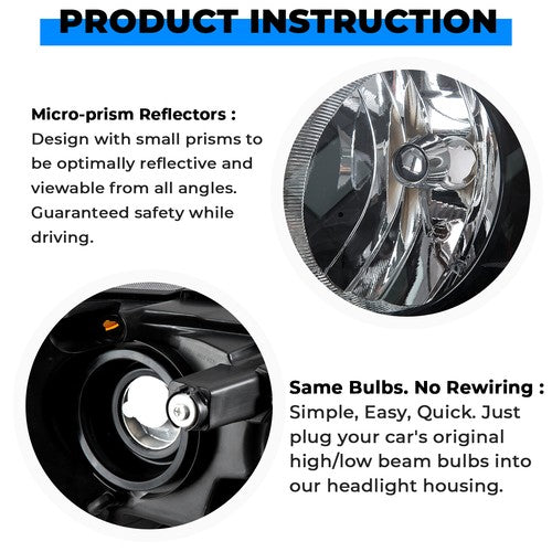 Headlights for 11-19 Dodge Grand Caravan 08-16 Chrysler Town and Country Left Driver