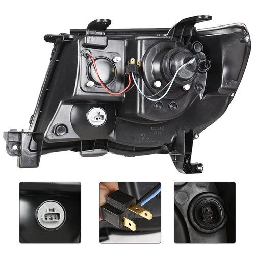 DURAFORCE Halogen Headlights Fit For Toyota Tacoma 2005-2011 LED Tube Black Clear Lens