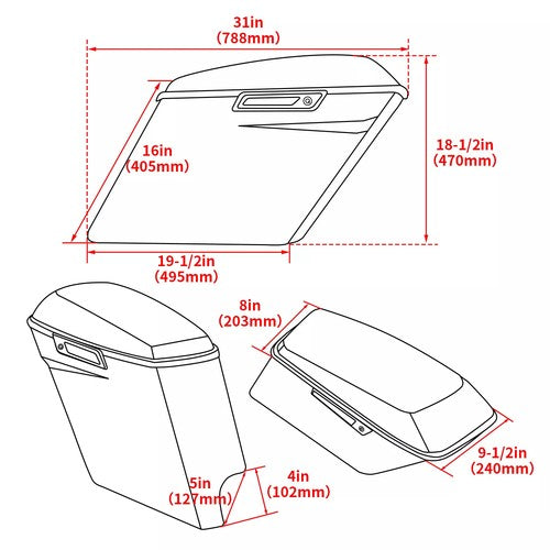 DURAFORCE 5" Stretched Hard Saddlebags For Harley Electra Road Street Glide Dyna 1993-2013