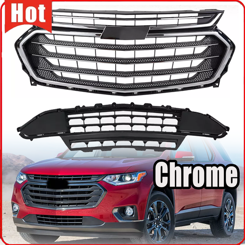 DURAFORCE Chrome Front Bumper Upper Lower Grille for Chevrolet for Chevy Traverse 2018 21