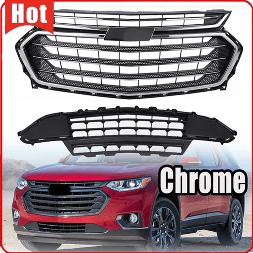 DURAFORCE Chrome Front Bumper Upper Lower Grille for Chevrolet for Chevy Traverse 2018 21