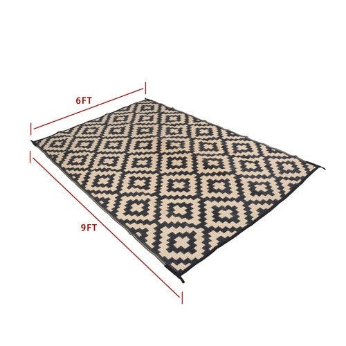 DURAFORCE Waterproof Outdoor Rug Outdoor Plastic Straw Rug 6' x 9' Black & Beige Carpet