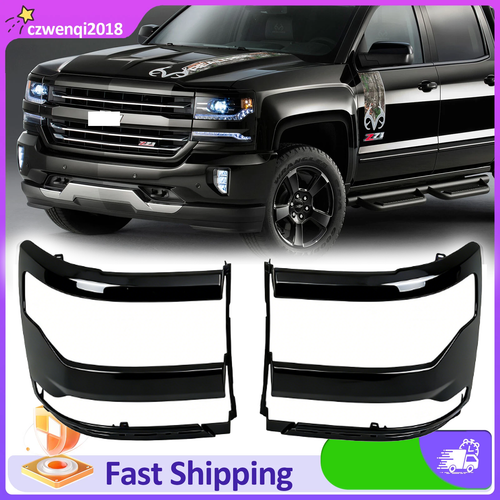 DURAFORCE Headlight Trim Bezel Cover for Chevy Silverado 1500 2016-2018 Black Pair