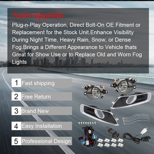 DURAFORCE For 13-15 Chevy Malibu Clear Fog Lights Bumper Lamps +Switch+Wiring Set