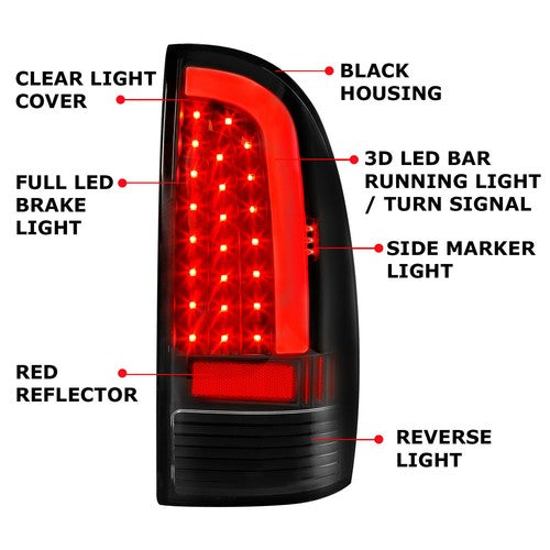 LED Tube Bar for 05-15 Toyota Tacoma Tail Light Brake Parking Lamps Black