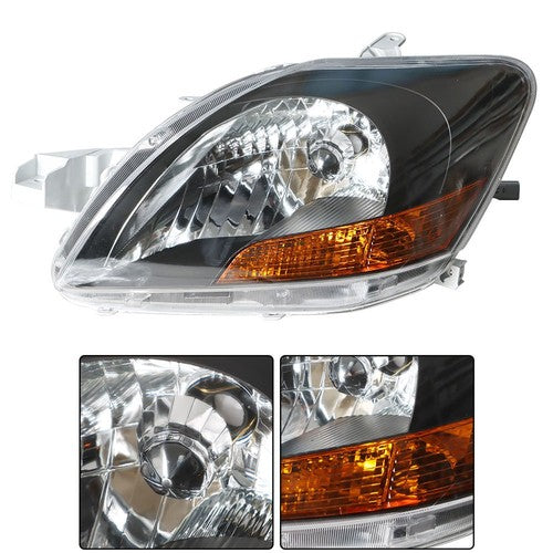 DURAFORCE Left & Right Pair Headlights Headlamps Black Housing For Toyota Yaris 2007-2012
