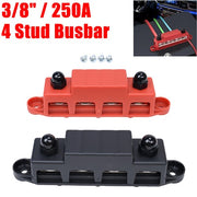 DURAFORCE 3/8" / 250A 4 Stud Busbar Bus Bar Power Distribution Terminal Block Red&Black