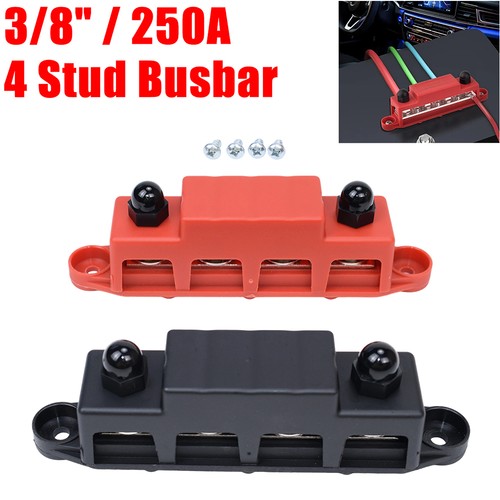 DURAFORCE 3/8" / 250A 4 Stud Busbar Bus Bar Power Distribution Terminal Block Red&Black