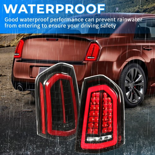 Full LED Taillights with LED Reverse Signal Black for 2011 2014 Chrysler 300