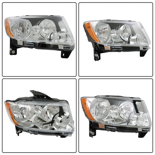 DURAFORCE Halogen Clear Pair Chrome For Jeep Grand Cherokee 11-13 Compass 11-17 Headlights