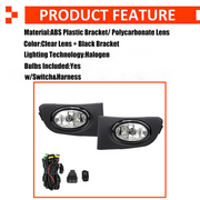 DURAFORCE Fit 2001-2003 Honda Civic Front Bumper Fog lights Clear Lens Halogen Fog lamp