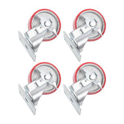 DURAFORCE Four 4-inch red polyurethane galvanized casters with side brakes