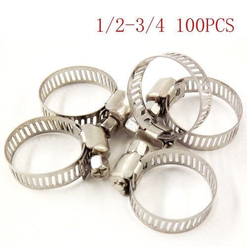 DURAFORCE Adjustable 100pcs 1/2"-3/4" Stainless Steel Drive Hose Clamps Fuel Line Worm