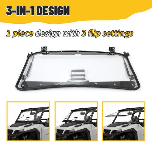 DURAFORCE 3-IN-1 Scratch Resistant Flip Windshield For Polaris General 1000 / 4 (2016+)