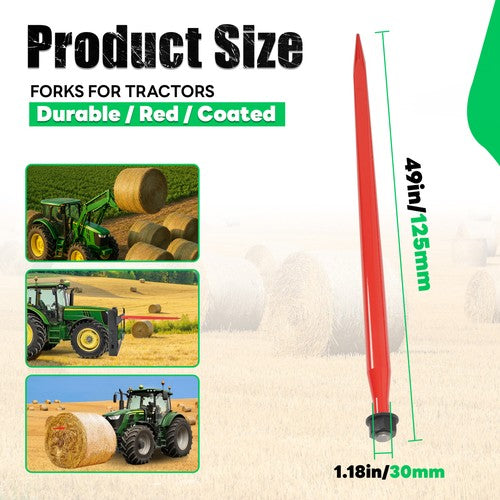 DURAFORCE For Tractor Spike Fork Tine 49" Red Hay Bale Spear Cap Quick Attachments 4500LBS