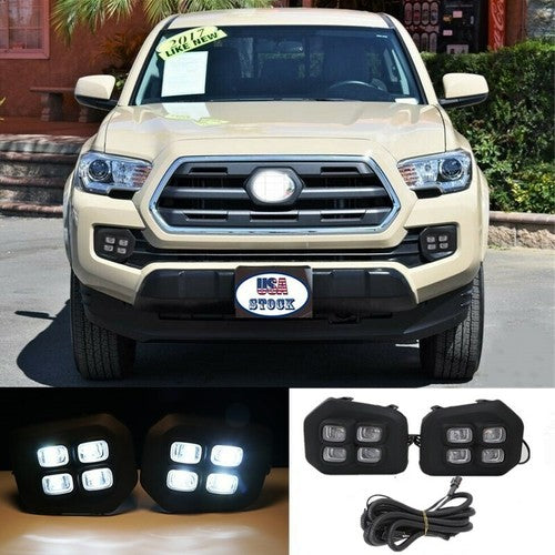DURAFORCE For 2016-2022 2023 Toyota Tacoma 4-Eyes Style DRL LED Clear Fog lights Lamps